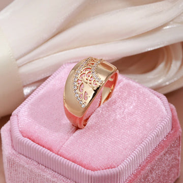 Luxury Weaving Patterned Design Queen Crown Rolled 14K Rose Gold AAA Zircon Diamonds Rings - Fine Jewellery